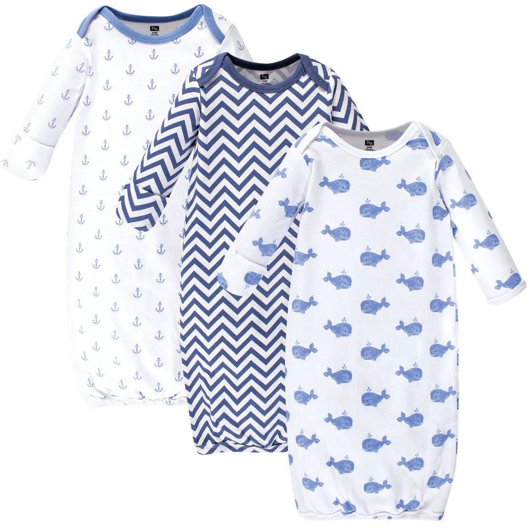 Hudson Baby 3pc whale gown set