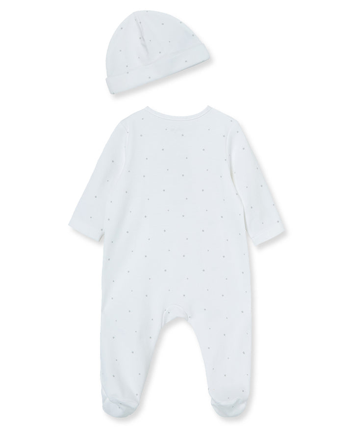 "Welcome To The World" White Snap Footie & Hat Set