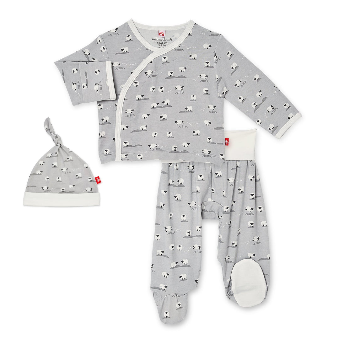 Baa Baa Gray Baby Modal Magnetic 3-Piece Kimono Set