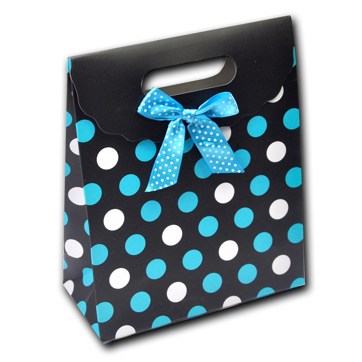 Black with Blue and White polka dot gift Bag