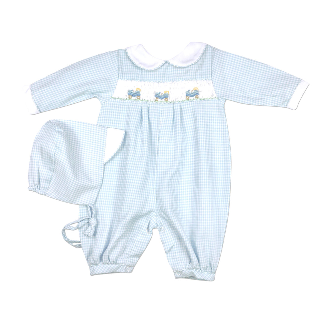 Blue Smocked Gingham Coverall