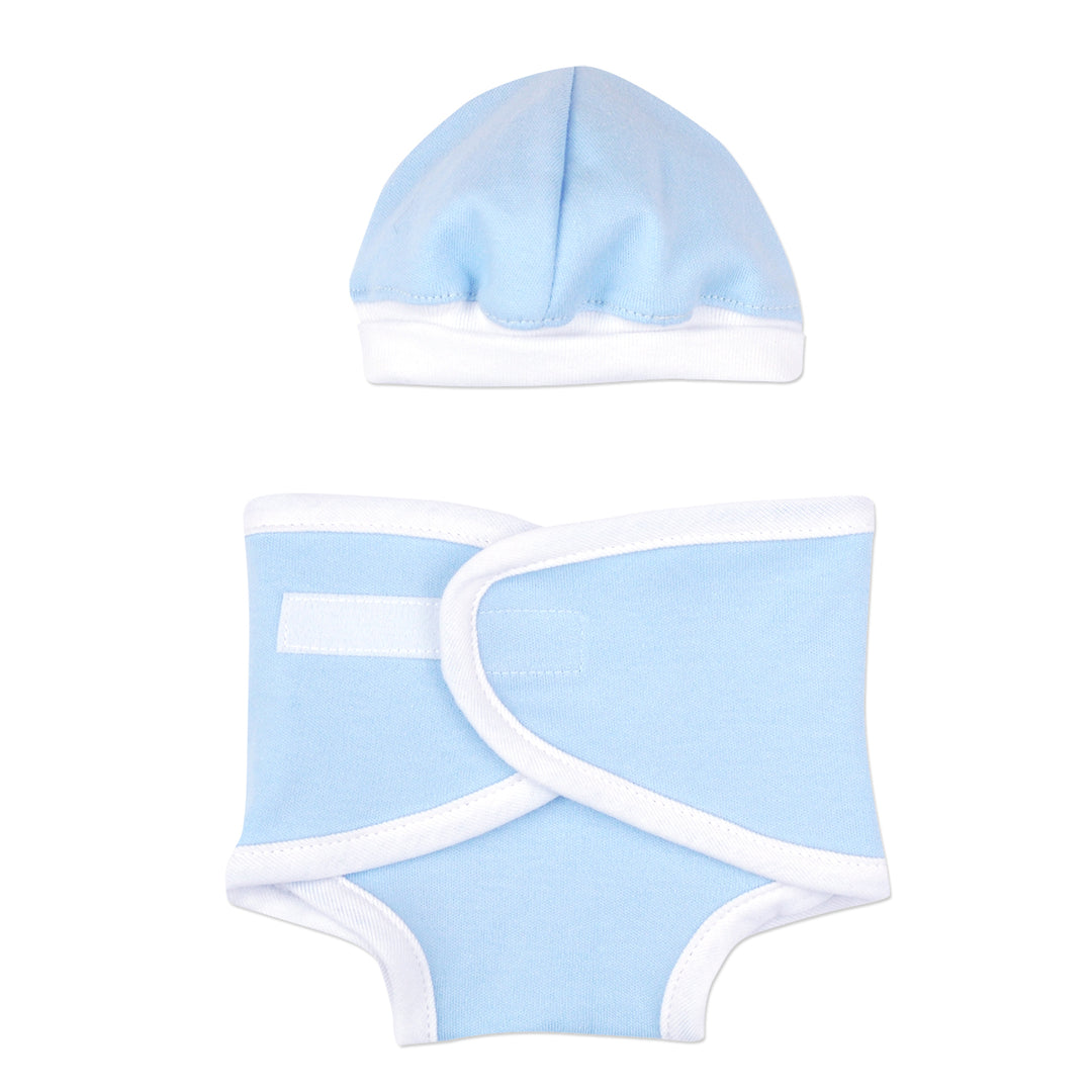 Blue and White Diaper Cover and Cap Set