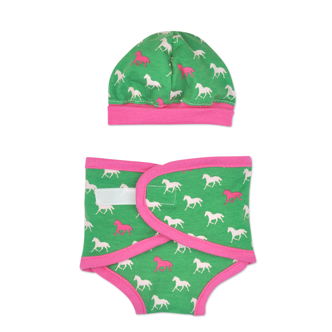 Wild Horses Pink and Green Preemie Girl Diaper Cover Set