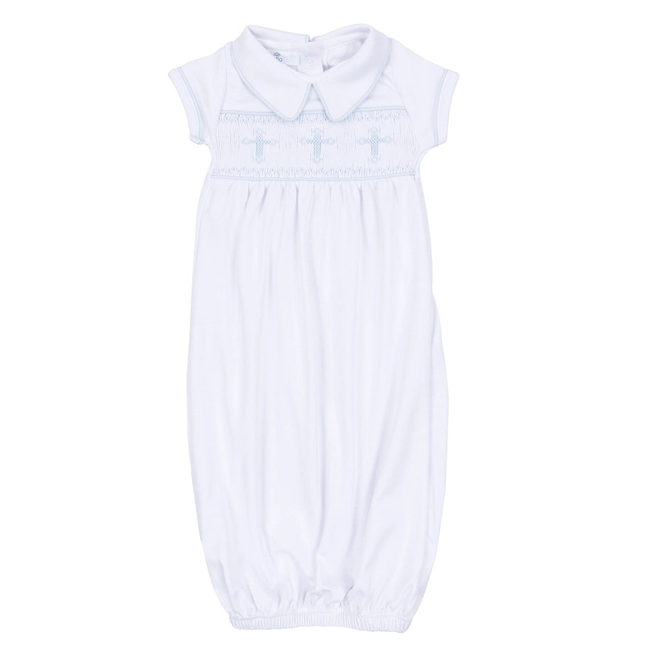 Forever Blessed Smocked White with Blue Gown