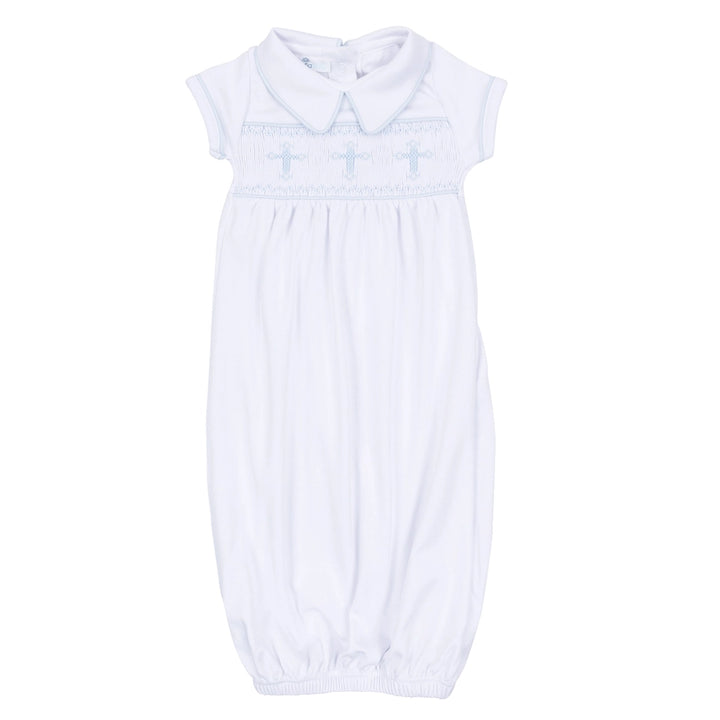 Forever Blessed Smocked White with Blue Gown