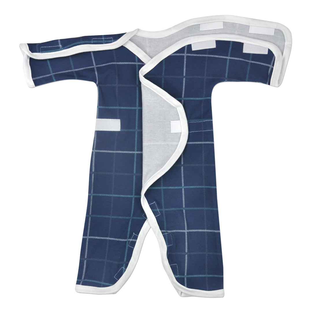 Blue Plaid Stretch Cotton Long Sleeve NIC-Jumpsuit - Irregular