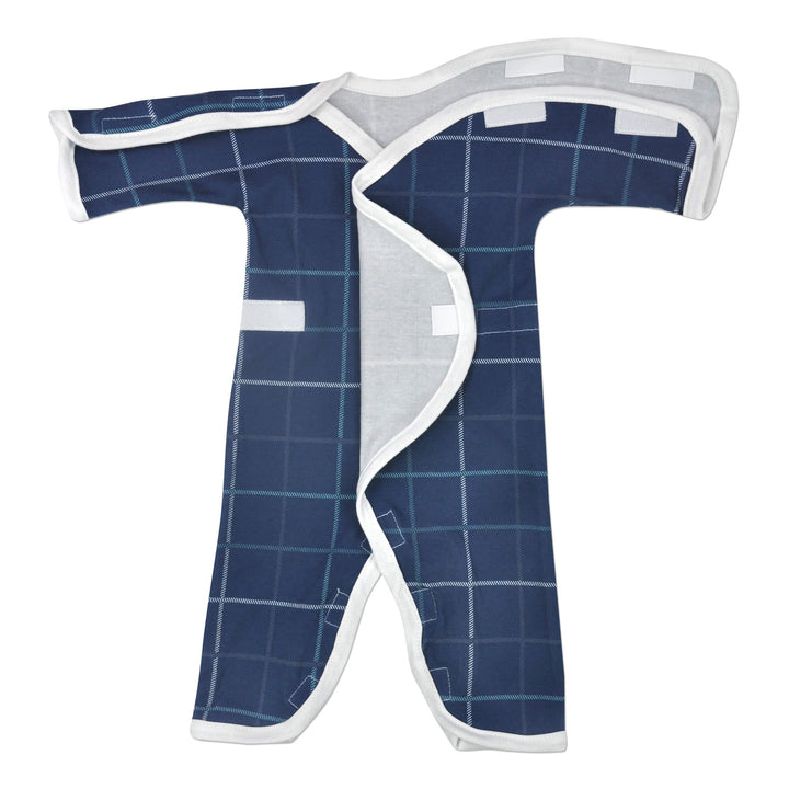 Blue Plaid Stretch Cotton Long Sleeve NIC-Jumpsuit - Irregular