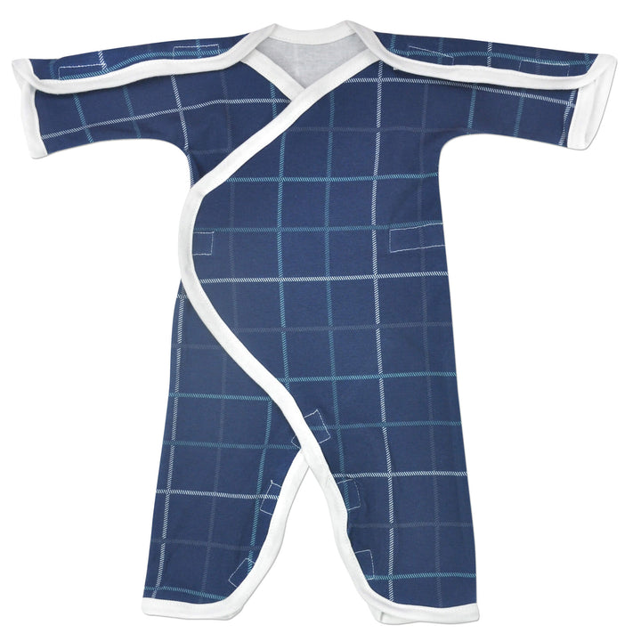 Blue Plaid Stretch Cotton Long Sleeve NIC-Jumpsuit - Irregular
