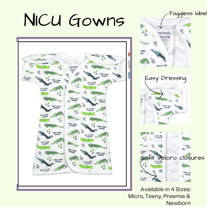 Sea Ya Later Alligator Cotton NICU Gown