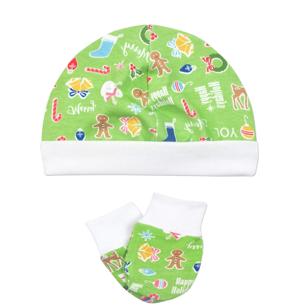 Green Holiday Preemie Cap and mitten set