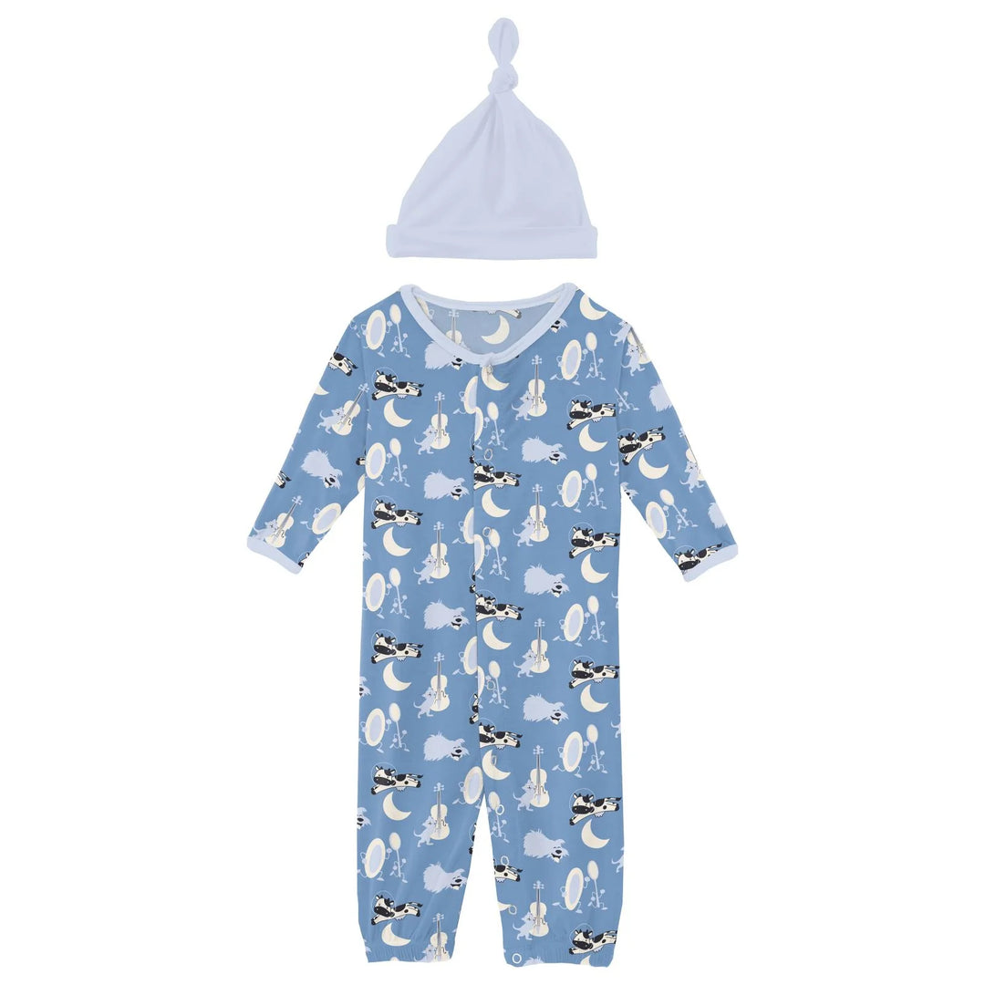 Blue Hey Diddle Diddle Layette Gown Converter & Knot Hat Set