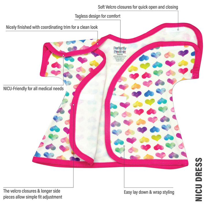 Colorful Hearts Bamboo NICU Dress - Irregular