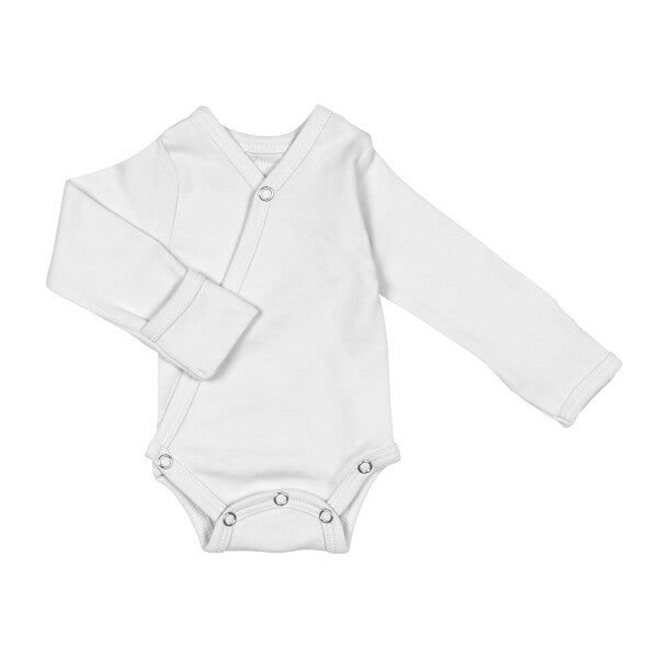 White Organic Long Sleeve Kimono Bodysuit