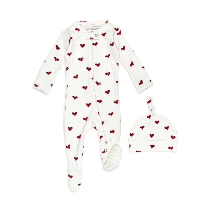 Crimson Hearts Organic 2-Way Zipper Footie