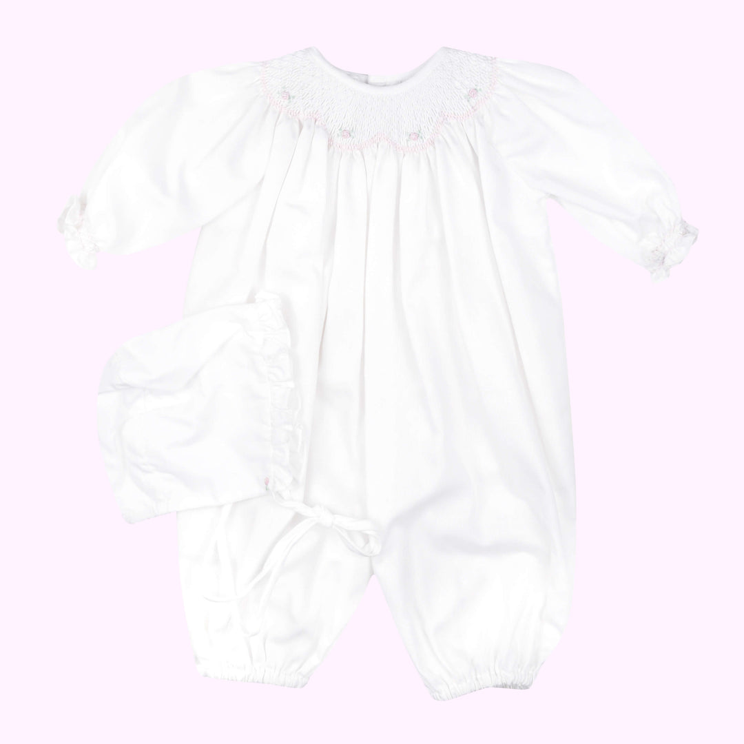 White Rose Gingham Smocked Coverall