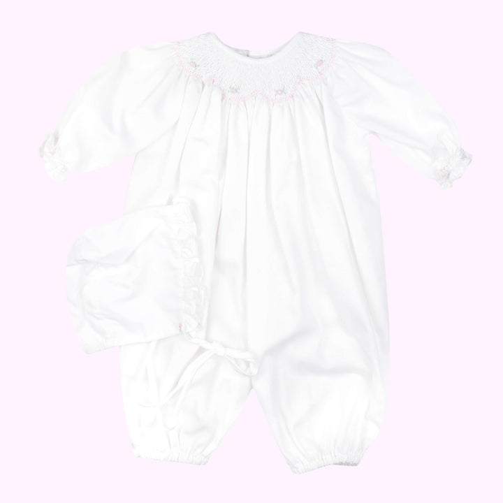 White Rose Gingham Smocked Coverall