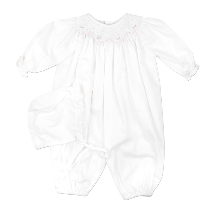 White Rose Gingham Smocked Coverall