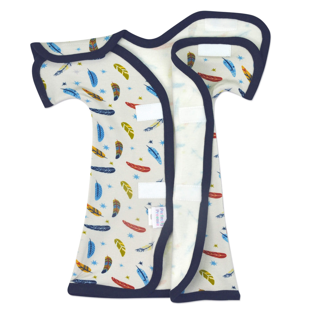 Navy Feathers Bamboo NICU Gown