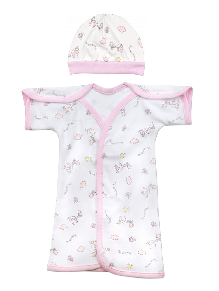 Stork Pink Cotton NICU Gown