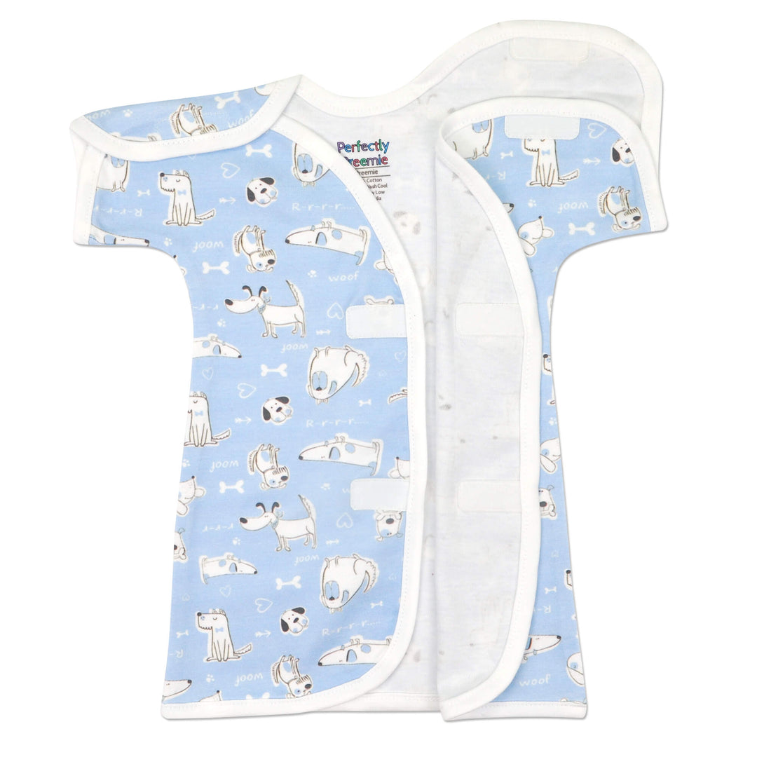 Puppy Love Blue Cotton NICU Gown