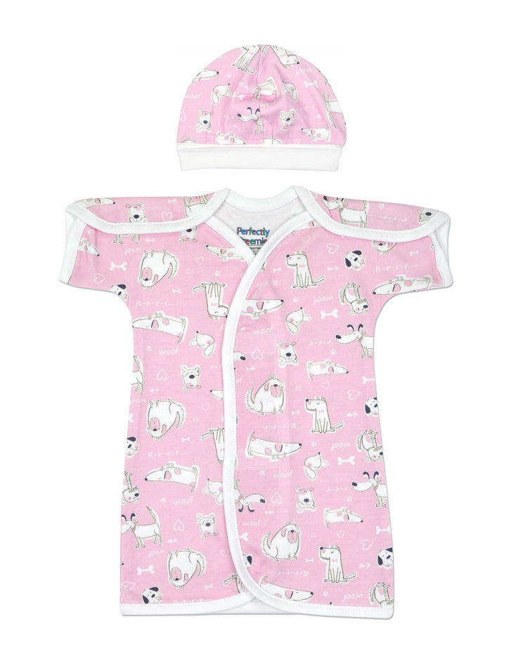 Puppy Love Pink Cotton NICU Gown