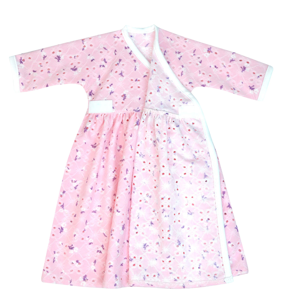 Pink Floral Eyelet Long Wrap Dress