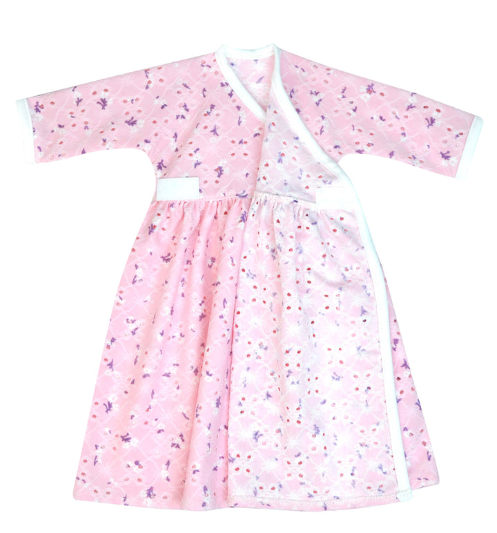Pink Floral Eyelet Long Wrap Dress