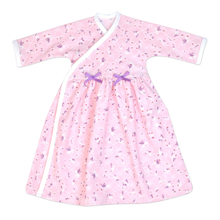 Pink Floral Eyelet Long Wrap Dress