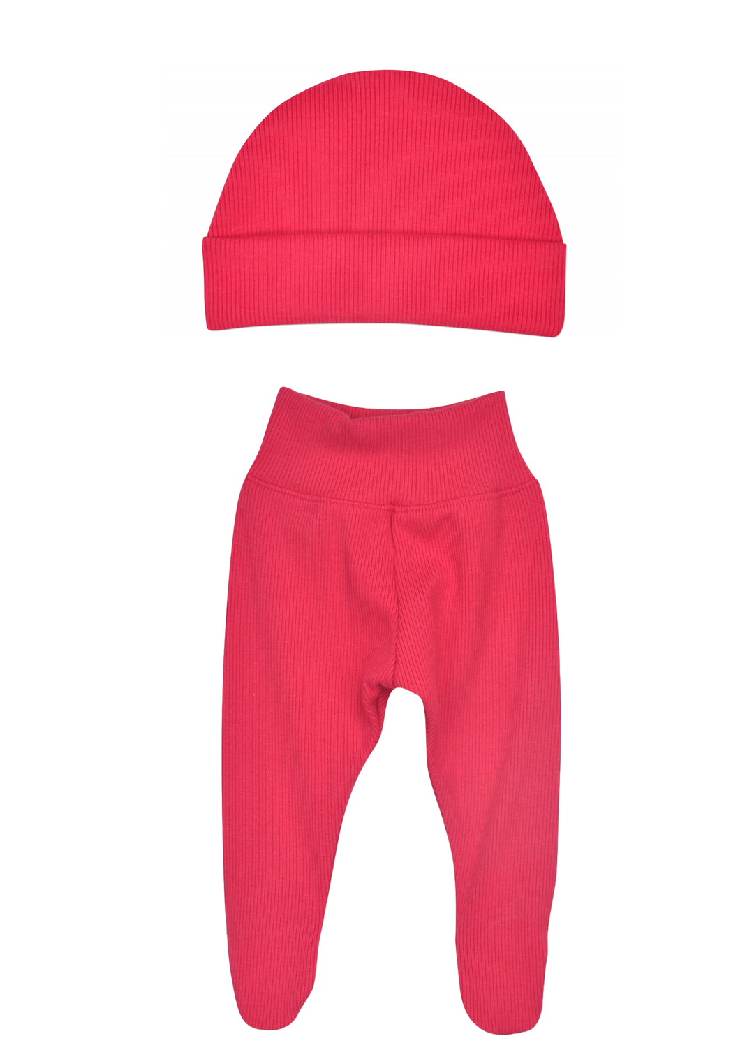 Red Ribbed Footed Pants and Hat Set