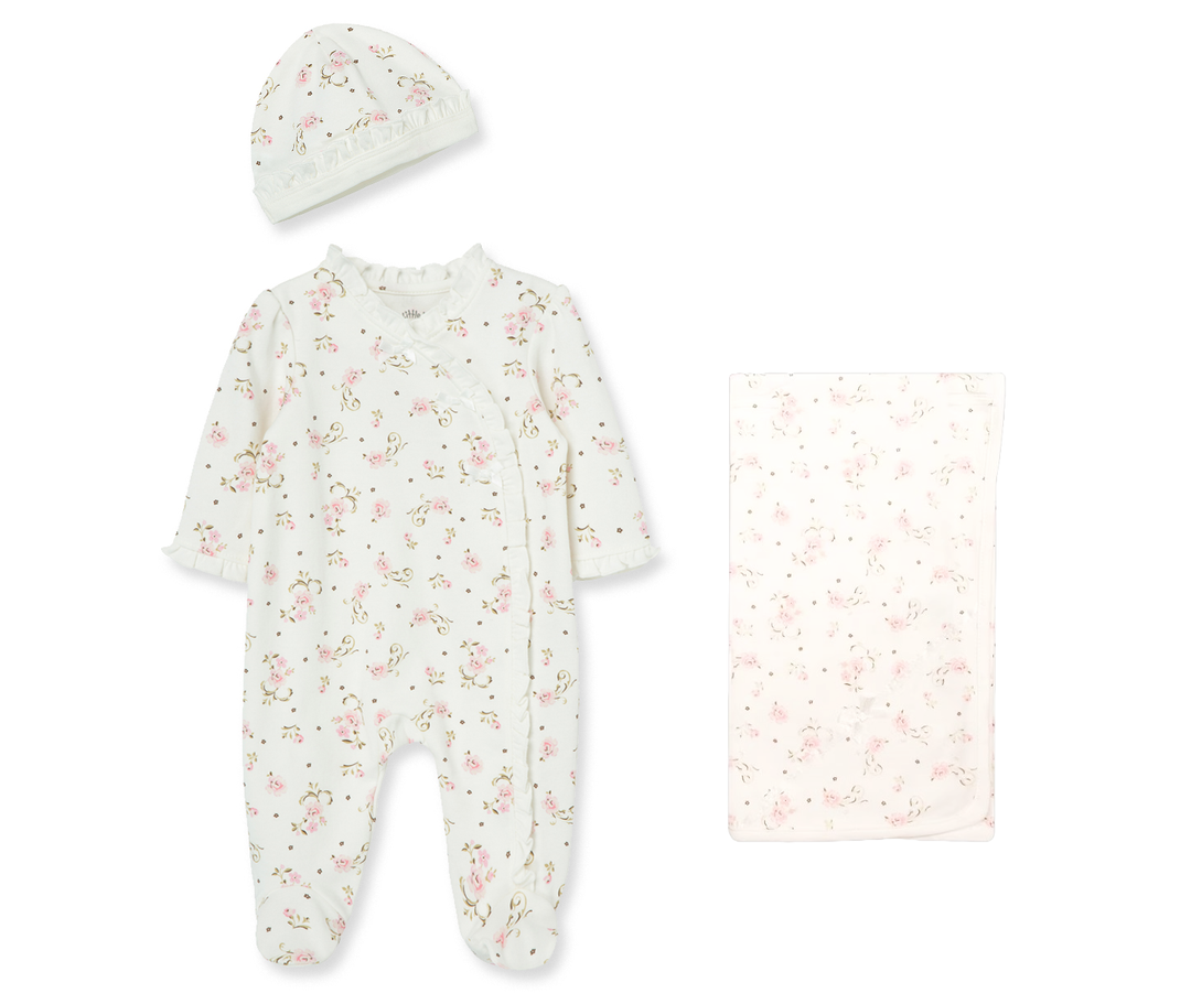 Vintage Rose Snap Footie Hat Set