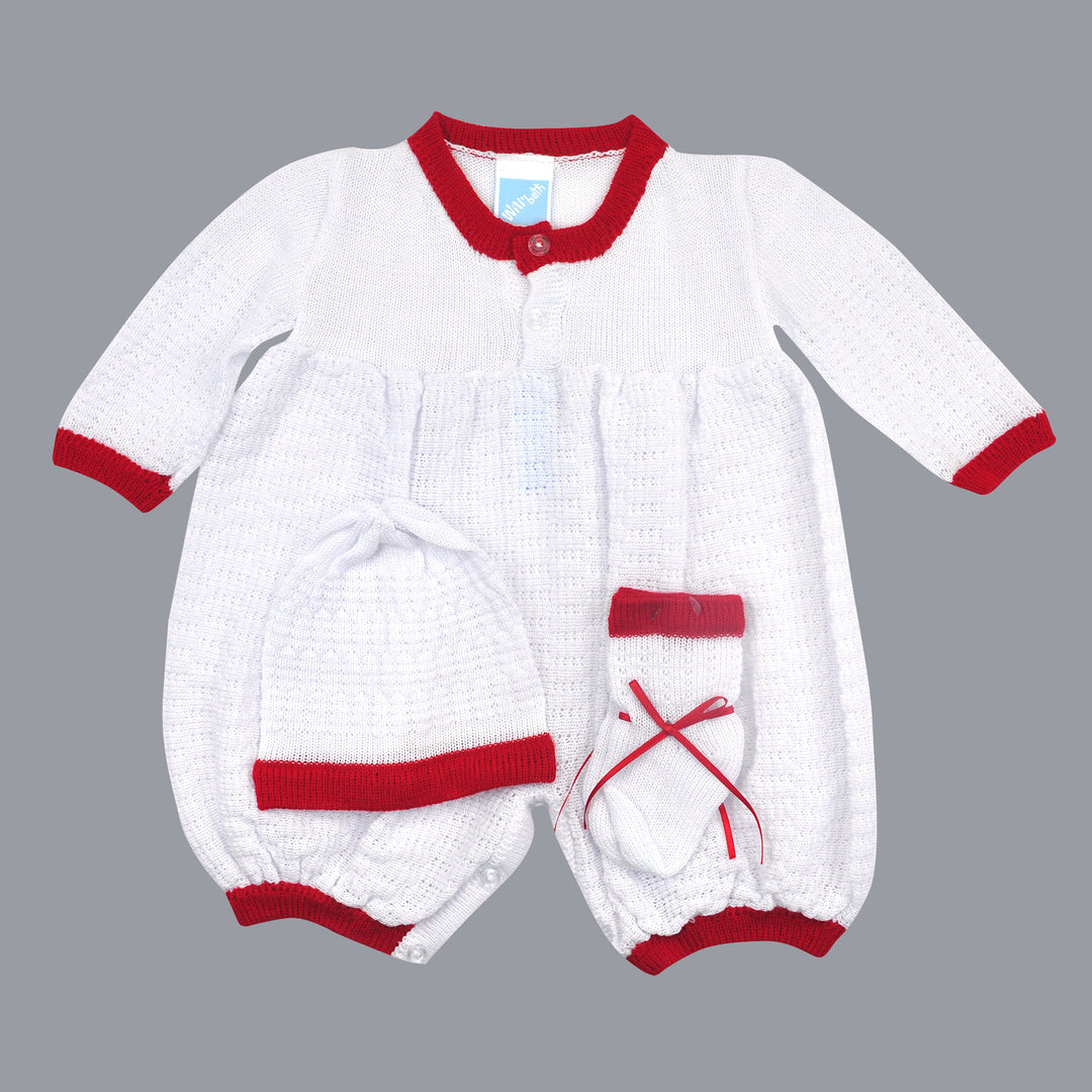 Red & White Romper 3pc Knit Set