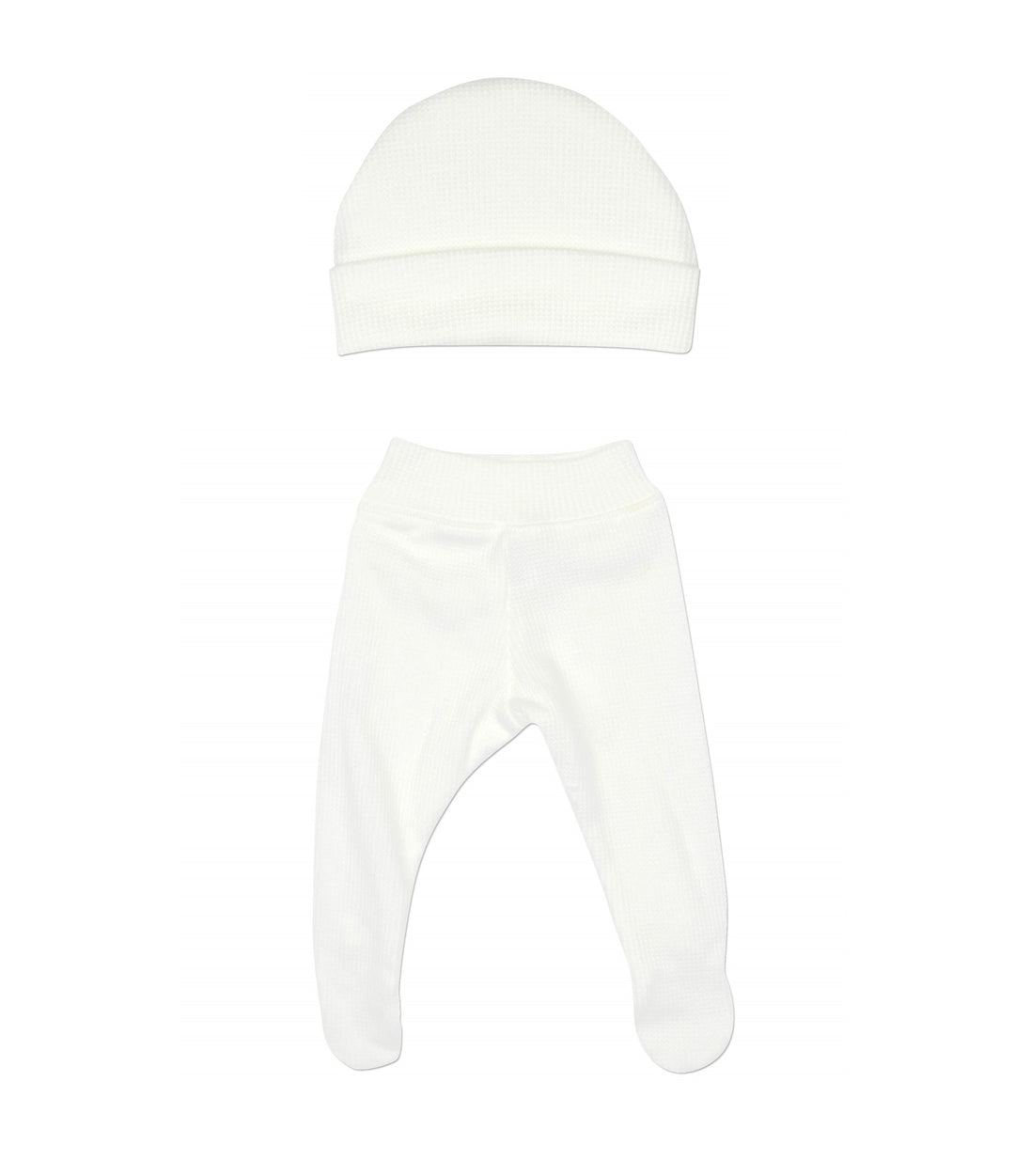 Ivory Waffle Footed Pants and Cap Set