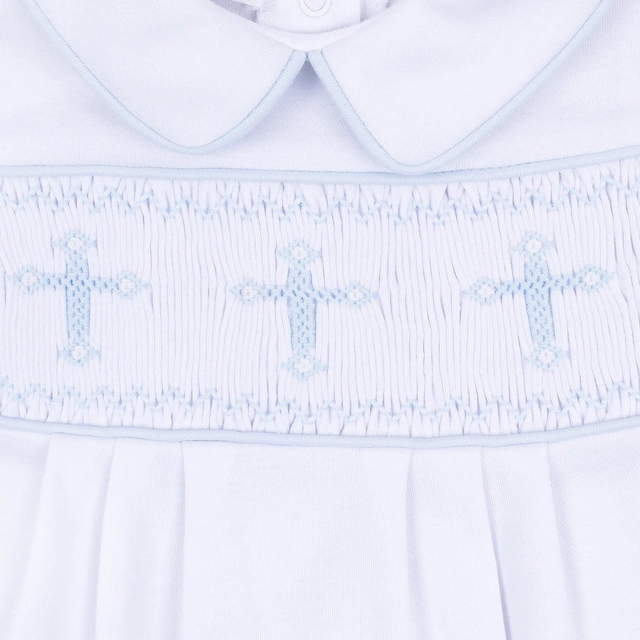 Forever Blessed Smocked White with Blue Gown