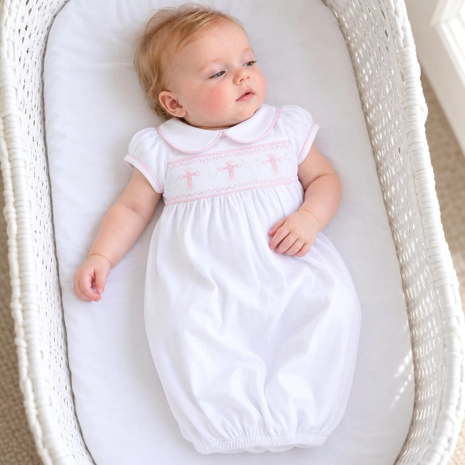 Forever Blessed Smocked White with Pink Gown