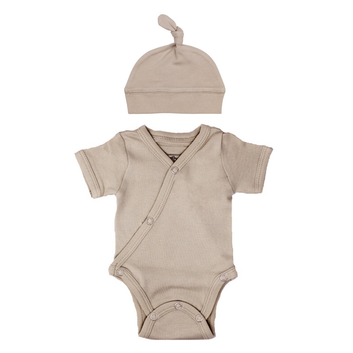 Oatmeal Organic Short Sleeve Kimono Bodysuit