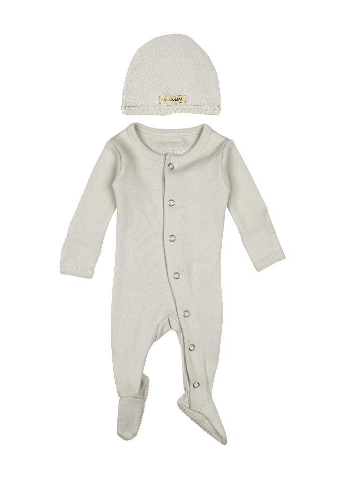 Lovedbaby Stone Snap front Organic footie with hat