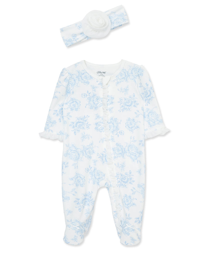 Blue Roses Zip Footie & Headband Set