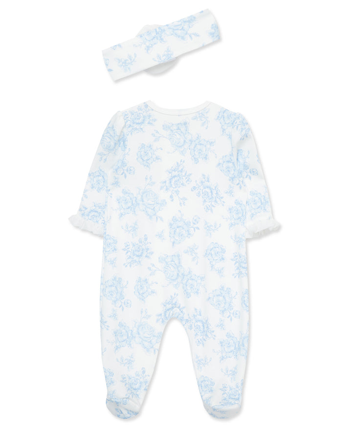 Blue Roses Zip Footie & Headband Set