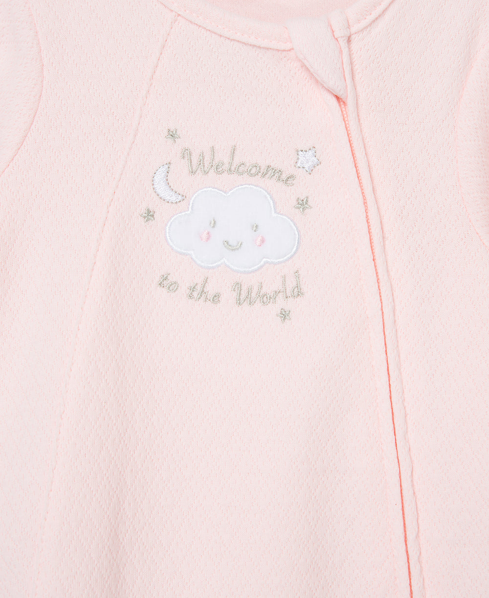 "Welcome to the World" Pink Zip Footie & Hat Set