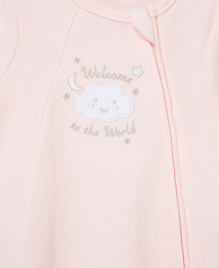 "Welcome to the World" Pink Zip Footie & Hat Set