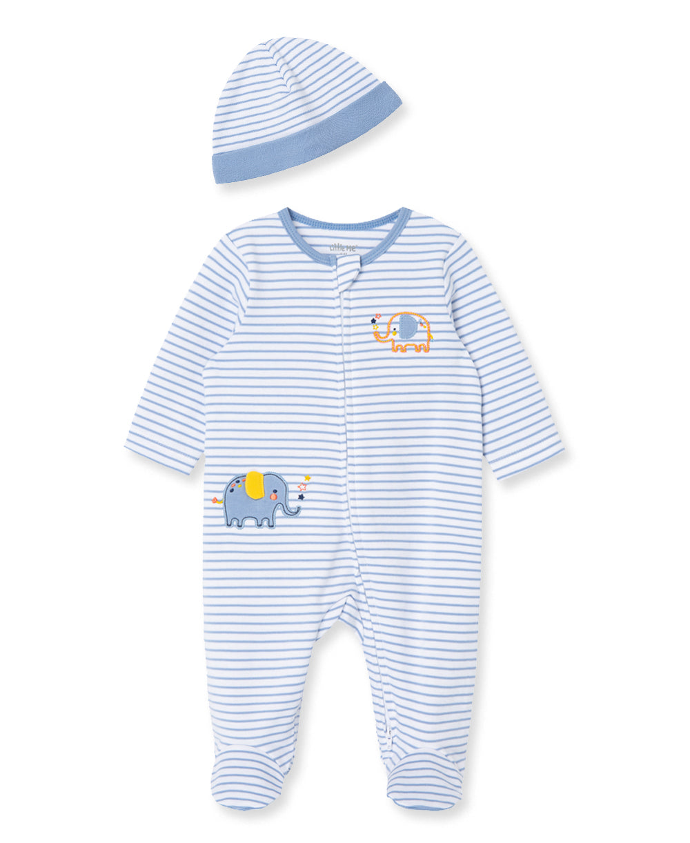 Elephant Zip Footie &amp; Hat Set