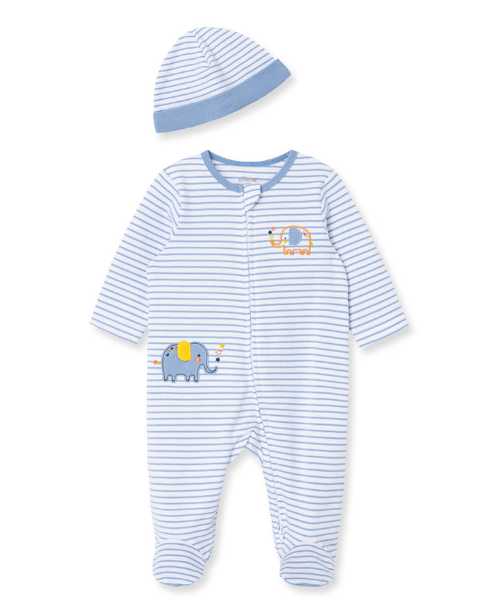 Elephant Zip Footie &amp; Hat Set