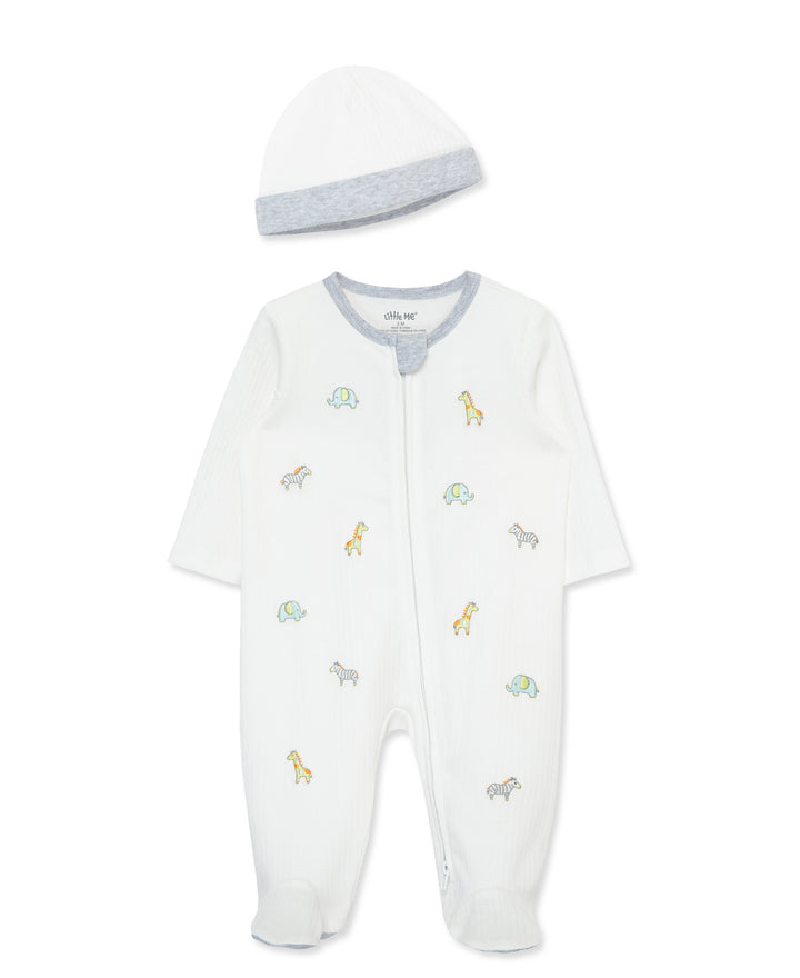 Safari Zip Footie &amp; Hat Set