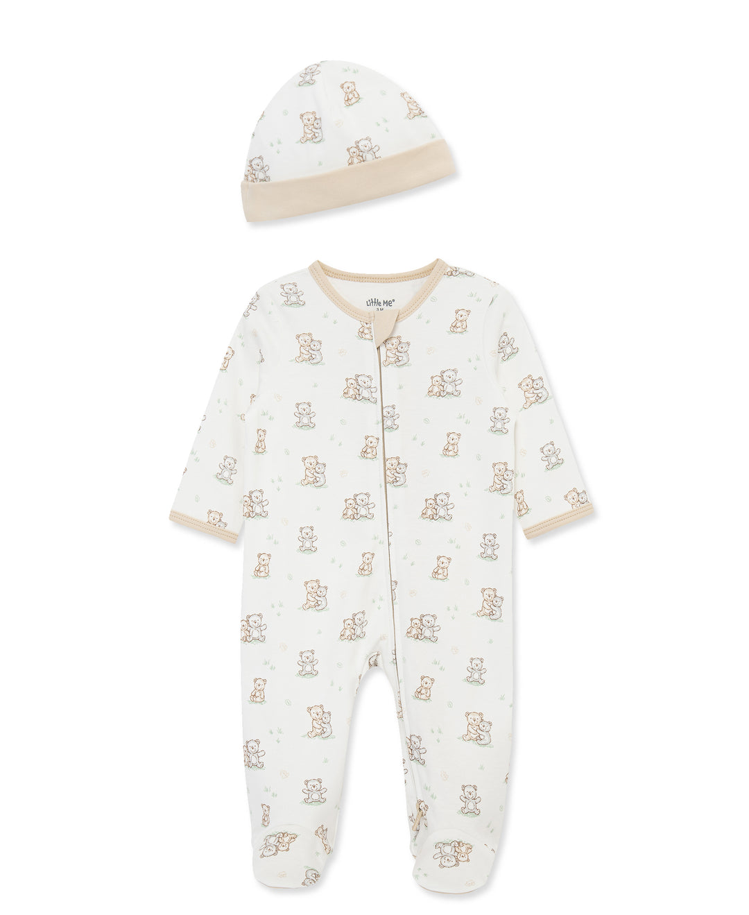 Fuzzy Bears Zip Footie &amp; Hat Set