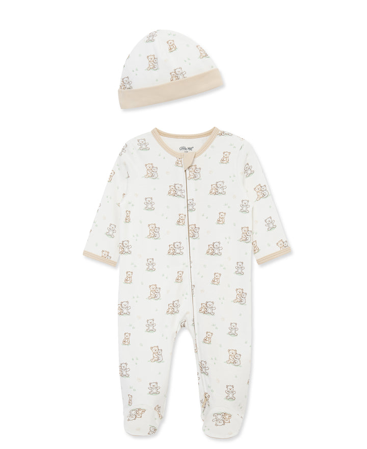 Fuzzy Bears Zip Footie &amp; Hat Set