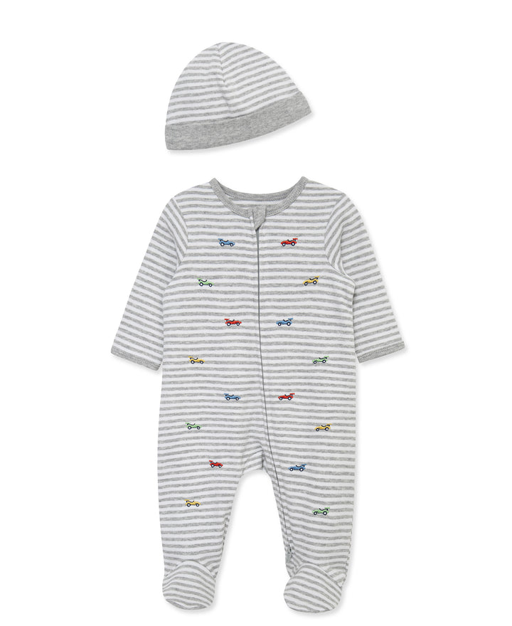 Race Cars Zip Footie &amp; Hat Set