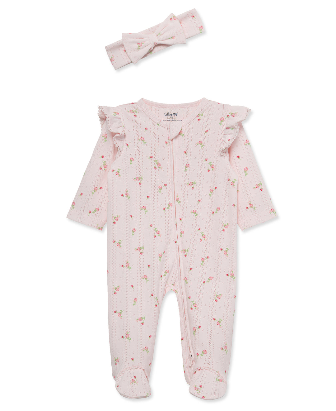Sweet Rose Pink Zip Footie &amp; Headband Set