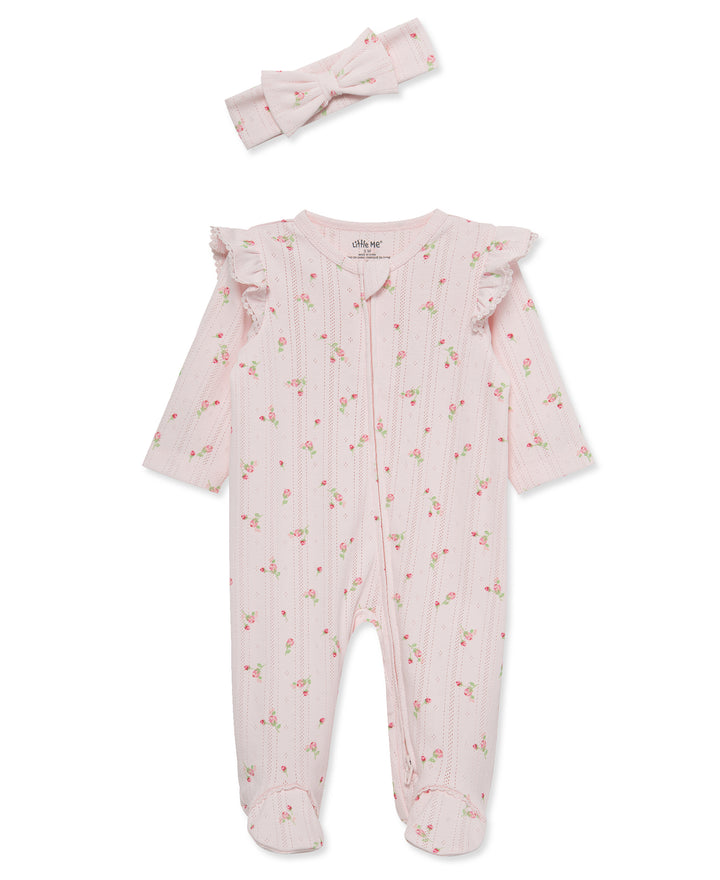 Sweet Rose Pink Zip Footie &amp; Headband Set