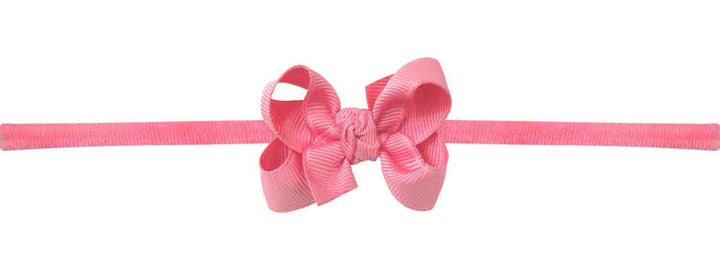 Girls Headband, hot pink stretchy band with little hot pink grosgrain bow