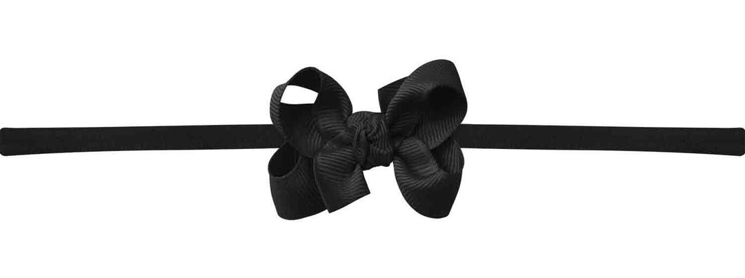 Girls Headband, black stretchy band with little black grosgrain bow